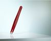 Picture of High-quality cosmetic tweezers made of red epoxy-coated stainless steel in classic design with fine straight tips.
