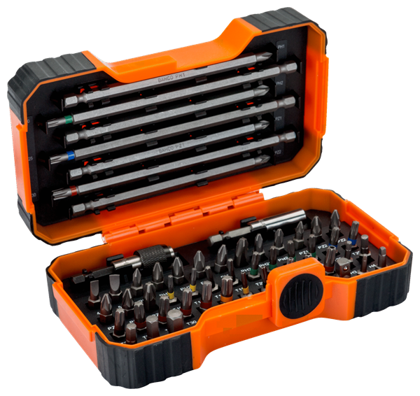 Picture of 1/4" Bit Set for Slotted/Phillips/Pozidriv/Hex/TORX® Tamper Screw - 54 Pcs  BAHCO
