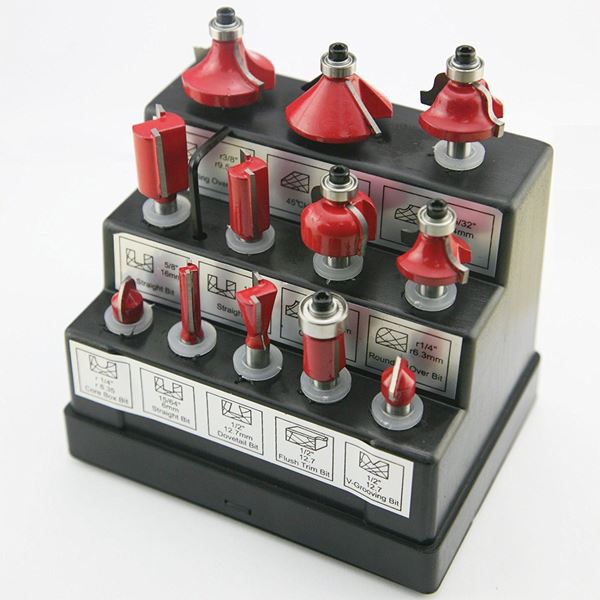 Picture of 12pcs router bits set in a plastic display case 