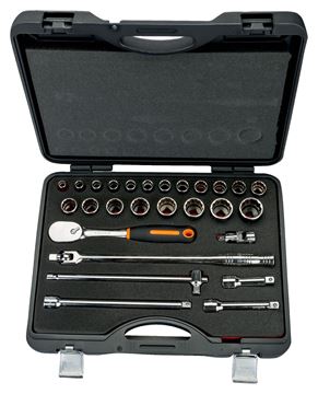 Picture of  1/2" Square Drive Socket Set with Metric Bi-Hex Profile and Pear Head Ratchet/Extension Bars - 27 Pcs/Case
BAHCO
