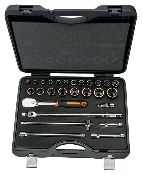 Picture of  1/2" Square Drive Socket Set with Metric Bi-Hex Profile and Pear Head Ratchet/Extension Bars - 27 Pcs/Case
BAHCO