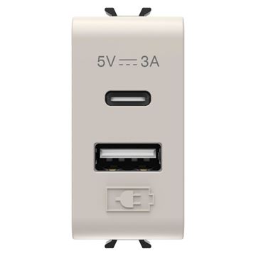 תמונה של שקע USB כפול קורוס TYPE A+C - 3A 1 מודול בז' מט/סאטן