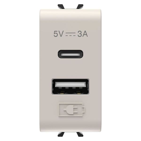 Picture of DUAL USB CHARGER A+C TYPE 5V 3A 1M BEIGE