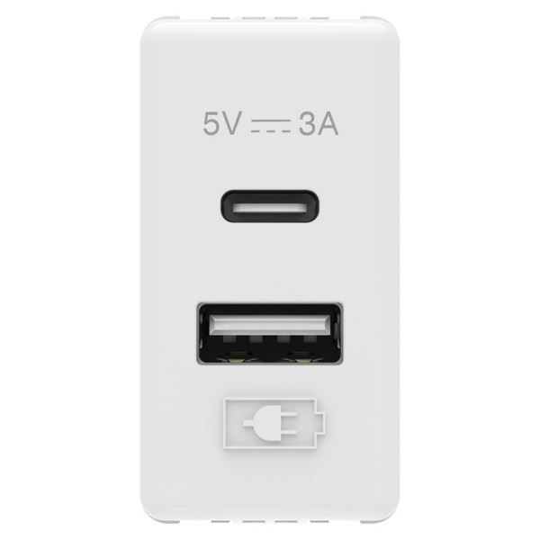 תמונה של שקע USB כפול סיסטם TYPE A+C - 3A 1 מודול לבן