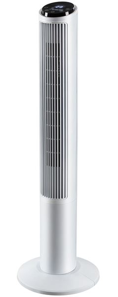 תמונה של מאוורר מגדל דיגיטלי לבן כולל שלט