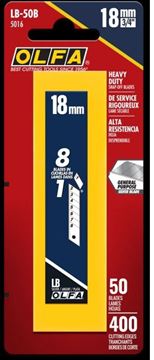 תמונה של להבי חיתוך נשלפים (Snap Blades) בגודל 18 מ"מ מדגם LB בצבע כסף כמות 50 להבים OLFA LB50