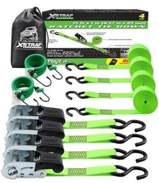 Picture of 4PK 1" x 15' Ratchet Tie-down Straps+ 2 Bungee Cord